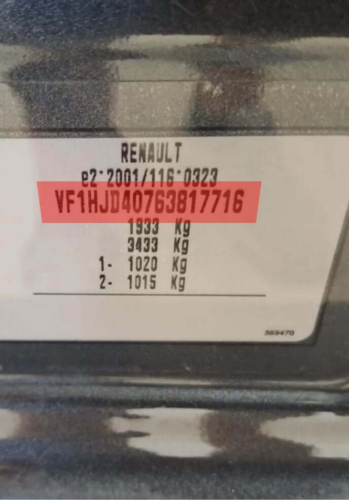 renault vin (vehicle registration number)